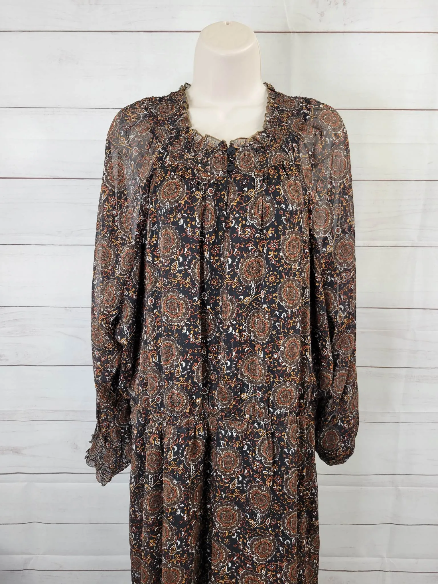 3X BLACK MEDALLION A452275 Girl With Curves Woven Blouson Sleeve Midi Dress
