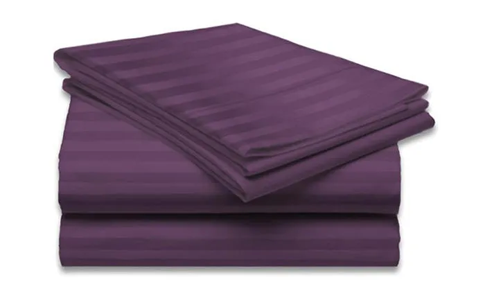 4-Piece Set: Super-Soft 1600 Series Dobby Stripe Embossed Bed Sheet