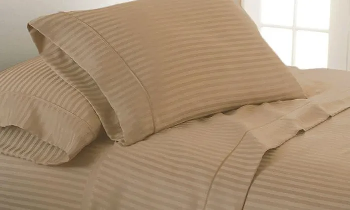4-Piece Set: Super-Soft 1600 Series Dobby Stripe Embossed Bed Sheet