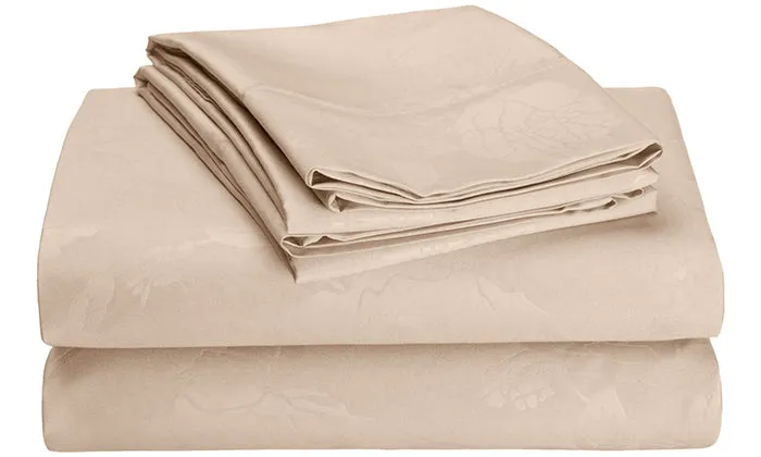 4-Piece Set: Super-Soft 1600 Series Floral Embossed Bed Sheet