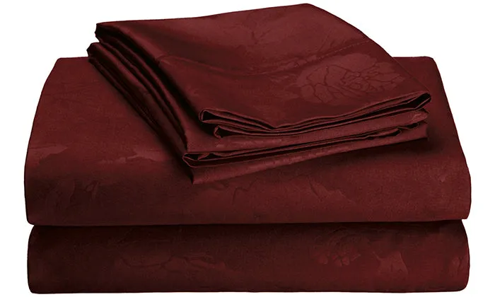 4-Piece Set: Super-Soft 1600 Series Floral Embossed Bed Sheet