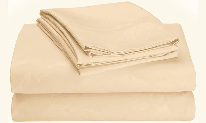 4-Piece Set: Super-Soft 1600 Series Floral Embossed Bed Sheet