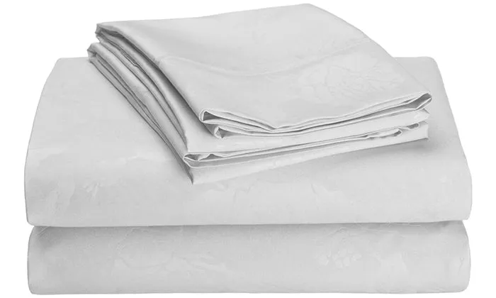 4-Piece Set: Super-Soft 1600 Series Floral Embossed Bed Sheet