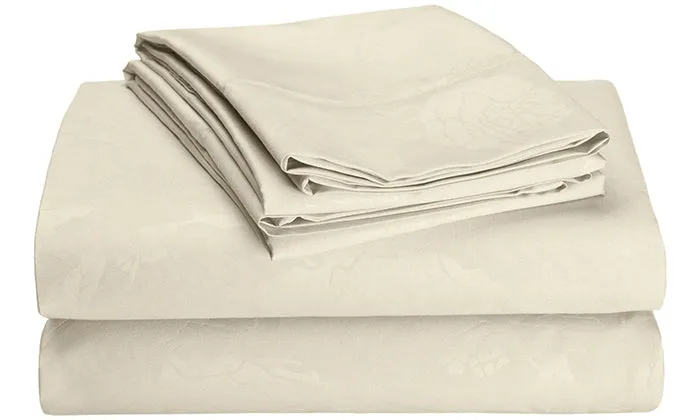 4-Piece Set: Super-Soft 1600 Series Floral Embossed Bed Sheet