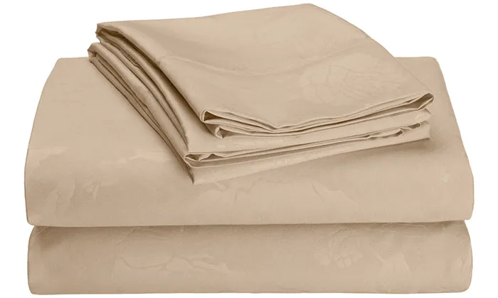 4-Piece Set: Super-Soft 1600 Series Floral Embossed Bed Sheet