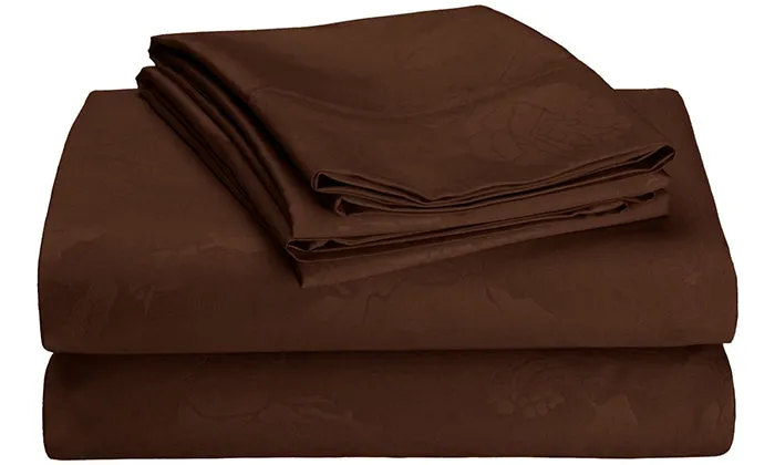 4-Piece Set: Super-Soft 1600 Series Floral Embossed Bed Sheet