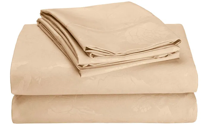 4-Piece Set: Super-Soft 1600 Series Floral Embossed Bed Sheet