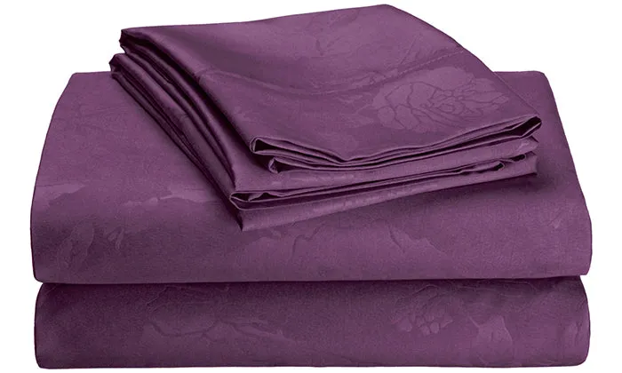4-Piece Set: Super-Soft 1600 Series Floral Embossed Bed Sheet