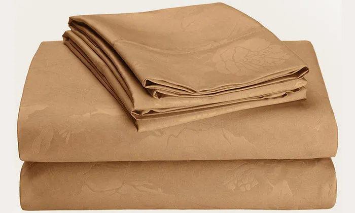 4-Piece Set: Super-Soft 1600 Series Floral Embossed Bed Sheet