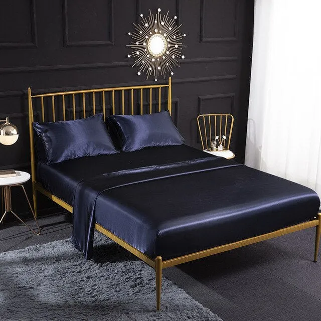 Anyhouz Fitted Sheet Silky Sheet Set with Pillow Cases - Queen - Blue