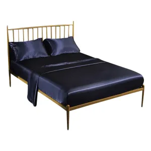 Anyhouz Fitted Sheet Silky Sheet Set with Pillow Cases - Queen - Blue