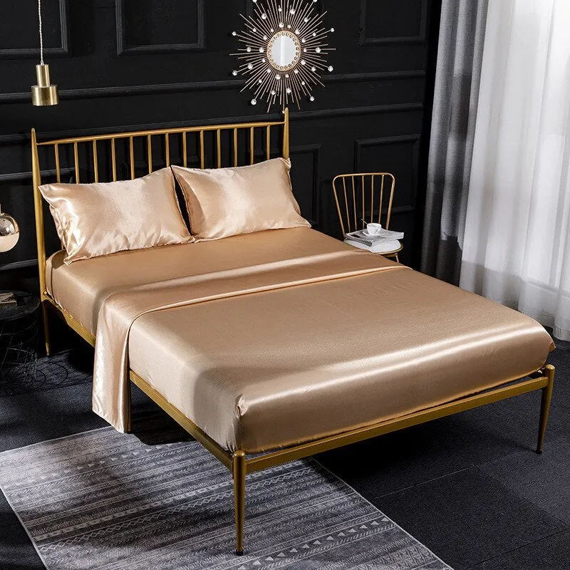 Anyhouz Fitted Sheet Silky Sheet Set with Pillow Cases - Queen - Camel