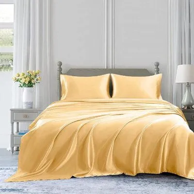 Anyhouz Fitted Sheet Silky Sheet Set with Pillow Cases - Queen - Camel