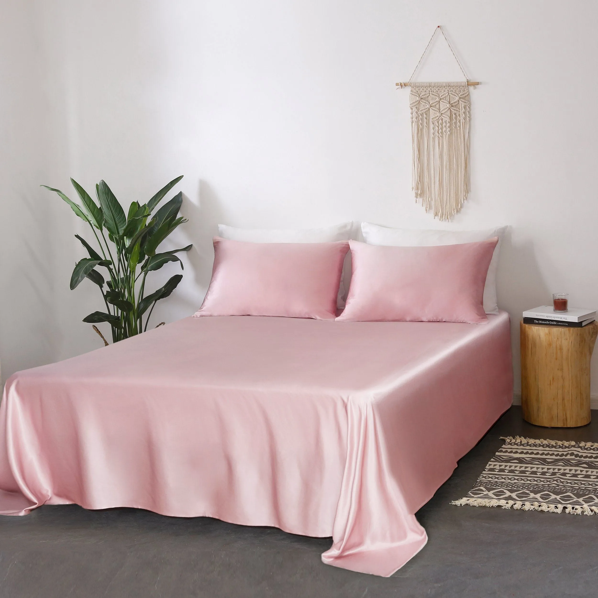 Anyhouz Fitted Sheet Silky Sheet Set with Pillow Cases - Queen - Camel