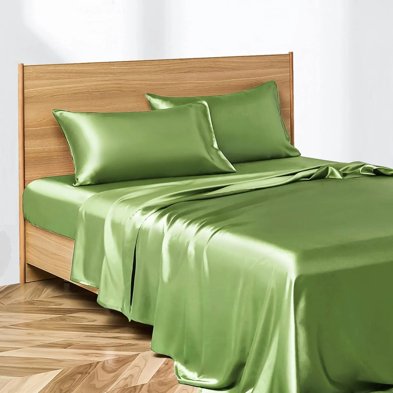 Anyhouz Fitted Sheet Silky Sheet Set with Pillow Cases - Queen - Camel