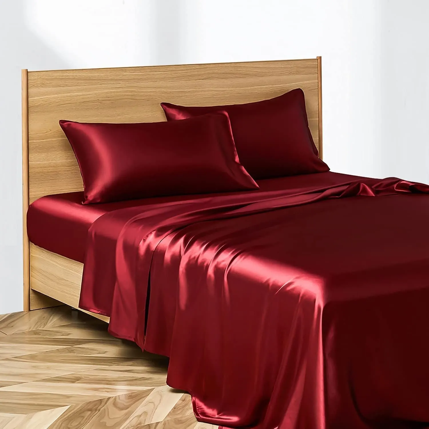 Anyhouz Fitted Sheet Silky Sheet Set with Pillow Cases - Queen - Camel