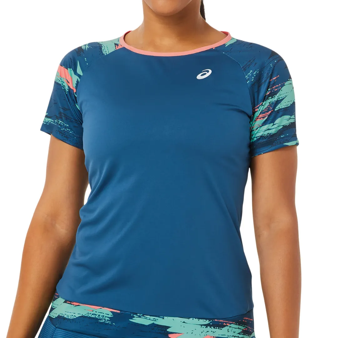 Asics Womens Court Graphic SS Top - Light Indigo