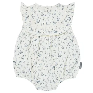 Baby Girls Blue Ditsy Ruffle Bubble Romper