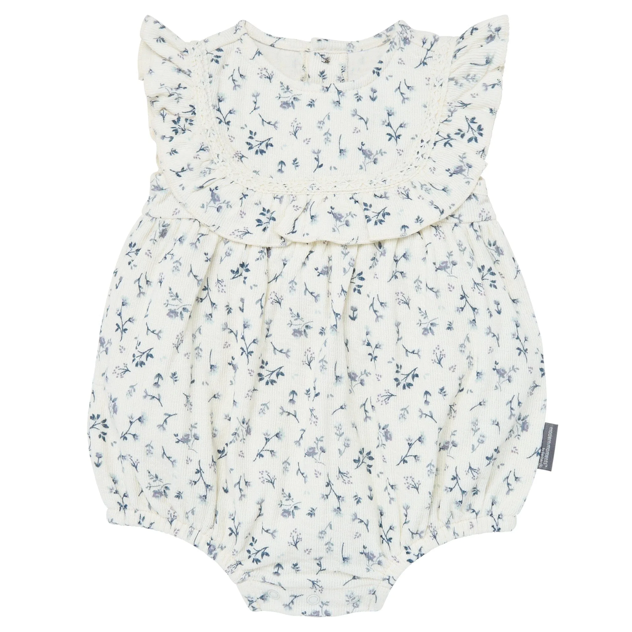 Baby Girls Blue Ditsy Ruffle Bubble Romper