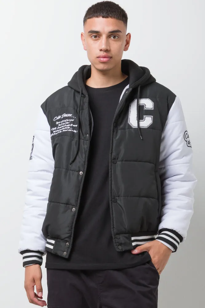 Baseball Puffer Jacket Black