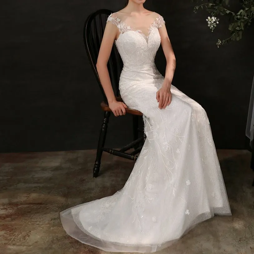 Beaded lace slim and simple fishtail light wedding dress