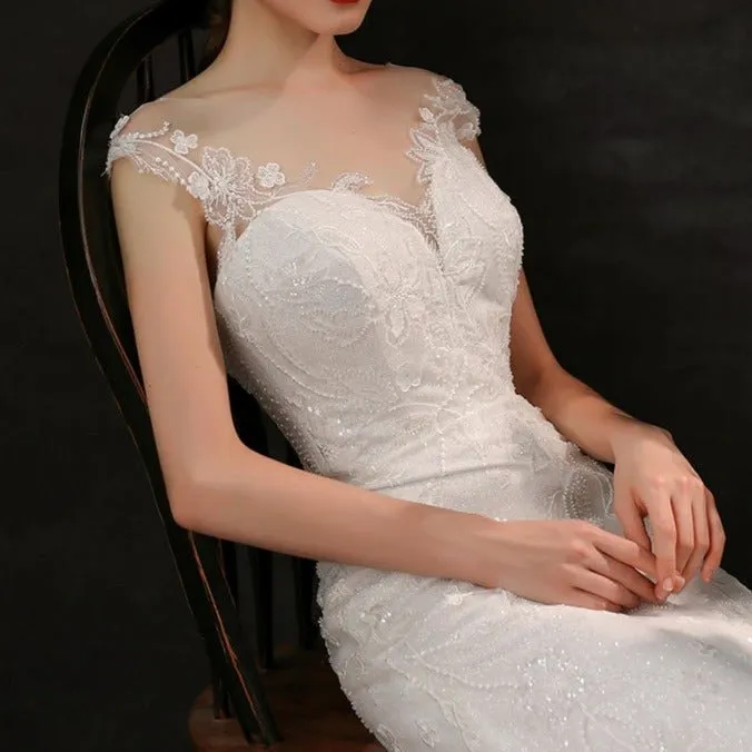 Beaded lace slim and simple fishtail light wedding dress