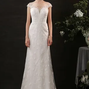 Beaded lace slim and simple fishtail light wedding dress