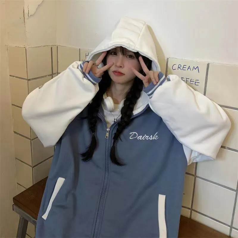 Bear Sleeve Printed Hooded Baseball Jackets