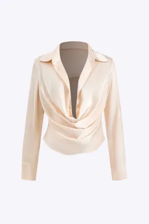 Beatrix - Timeless Ruched Satin Woman's Long Sleeve Shirt
