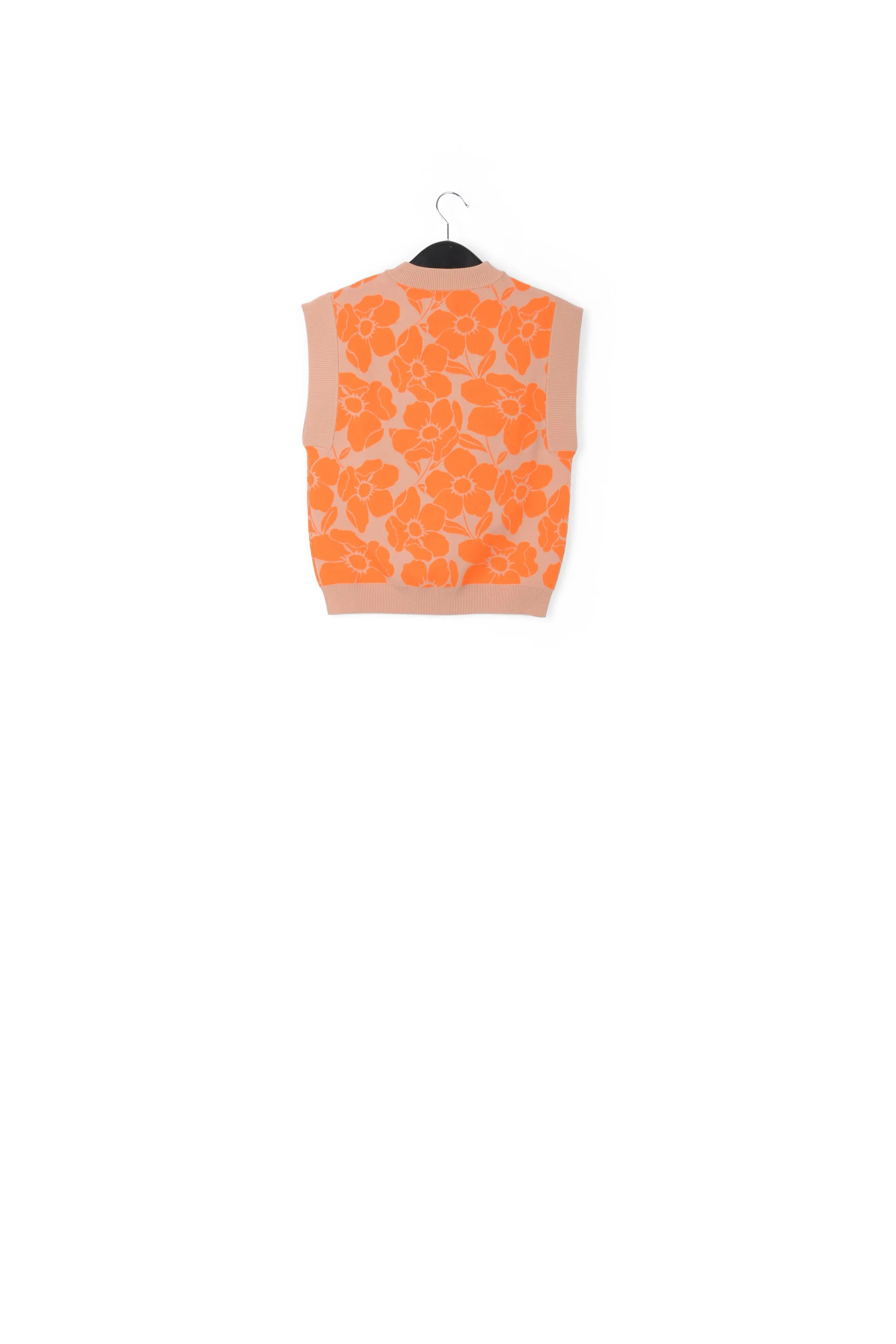 Beige and orange floral jacquard-knit sleeveless top