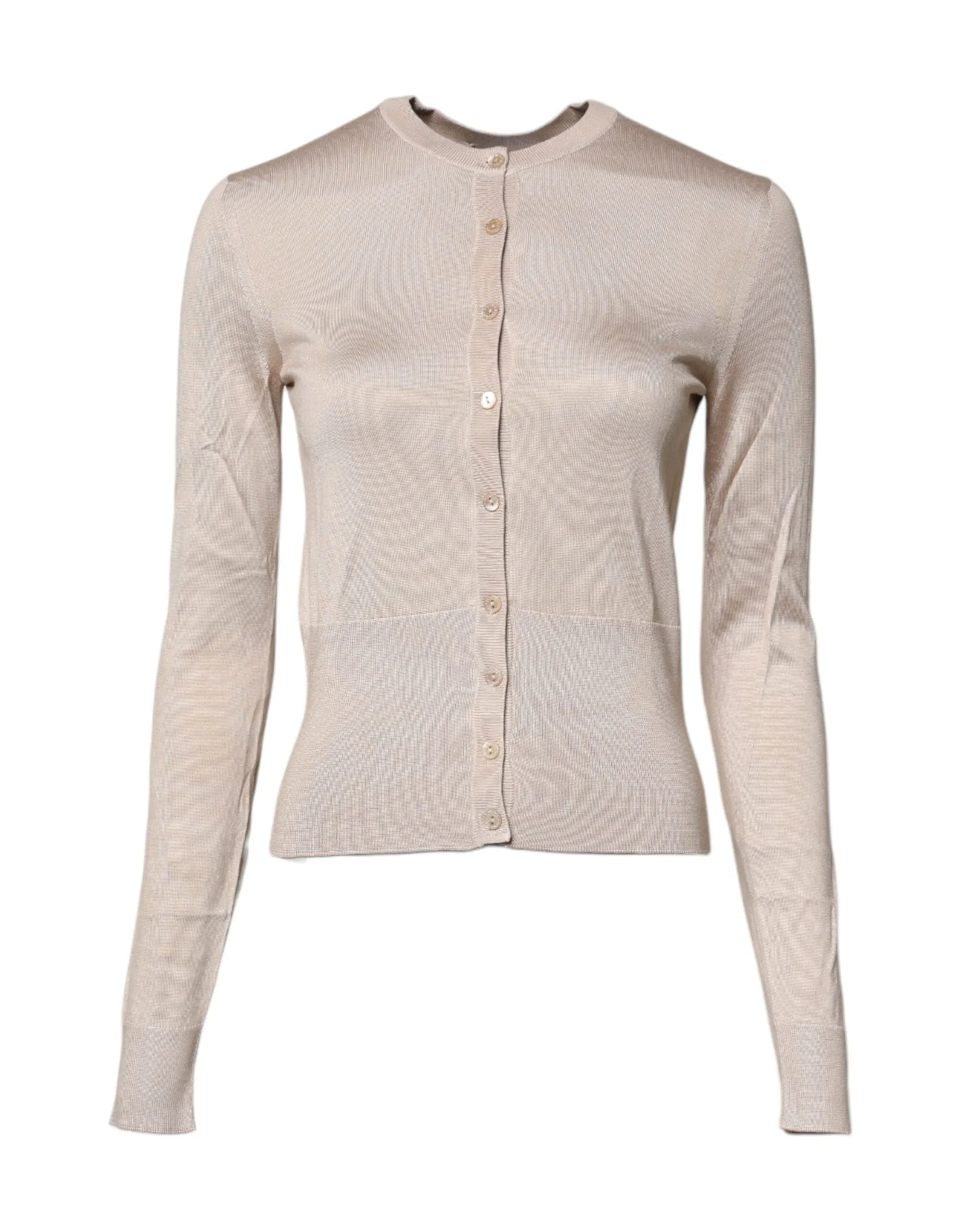 Beige Silk Button Down Cardigan Sweater