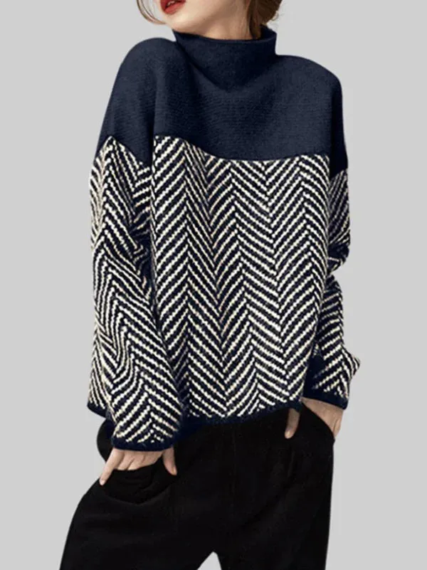 Beiger Zweifarbiger Rollkragenpullover – Clara