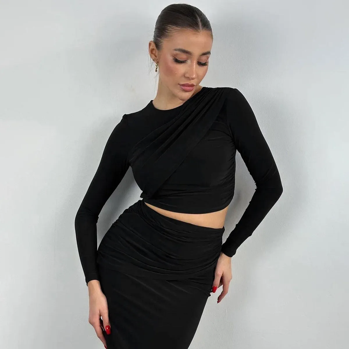 Black Fitted Top With Fitted Skirt
