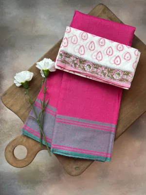 Blouse Printed cotton   Baby Pink & Green