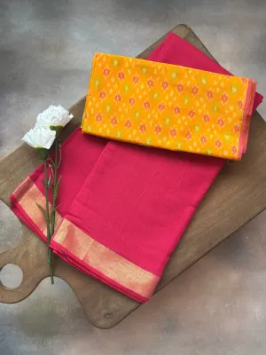 Blouse Printed Silk Cotton   Regal Red Zari