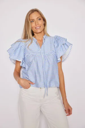 Blue & White Stripe Ruffle Top