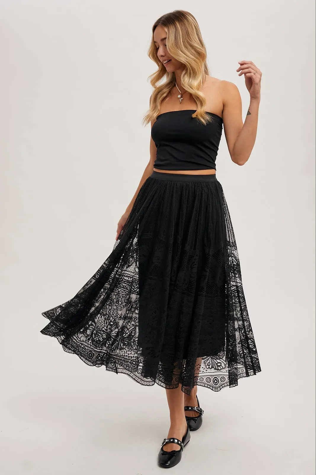 BOHO LACE MIDI SKIRT