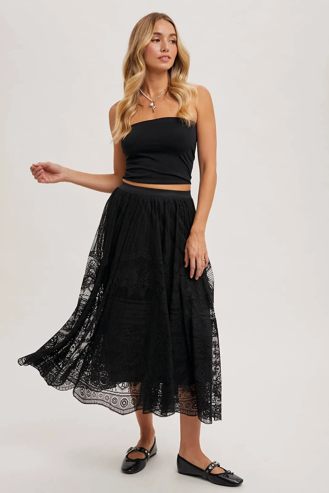 BOHO LACE MIDI SKIRT
