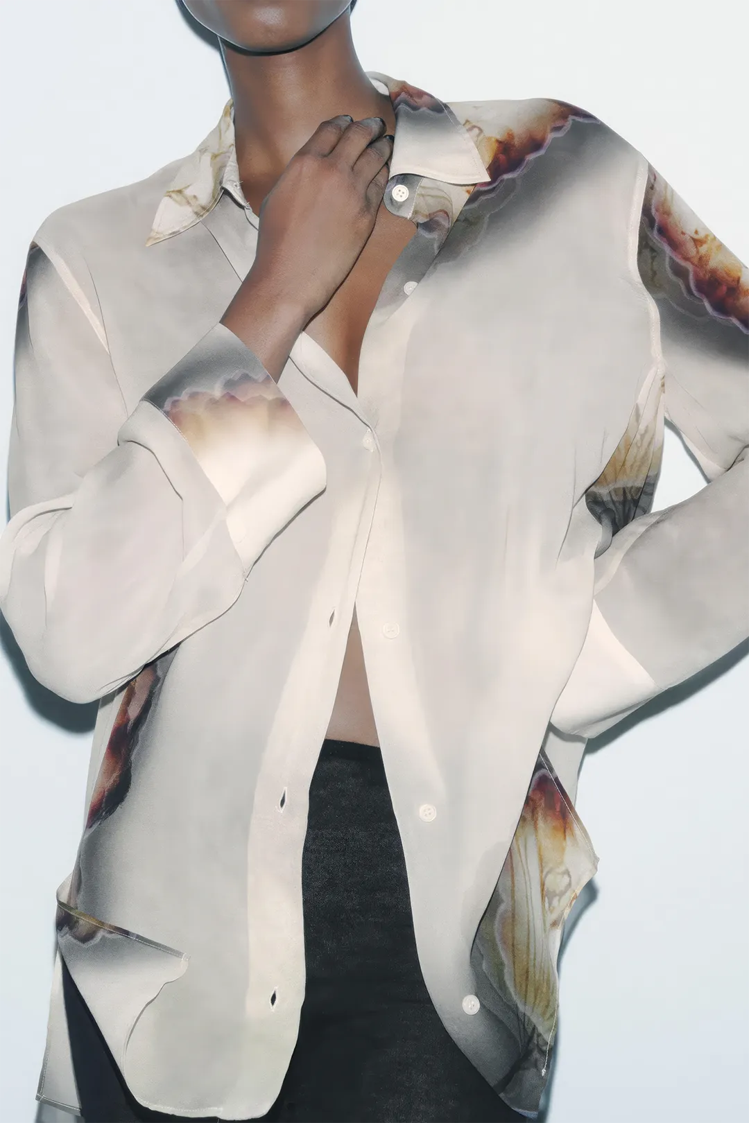 Calla - Elegant Abstract Print Woman's Chiffon Button Shirt