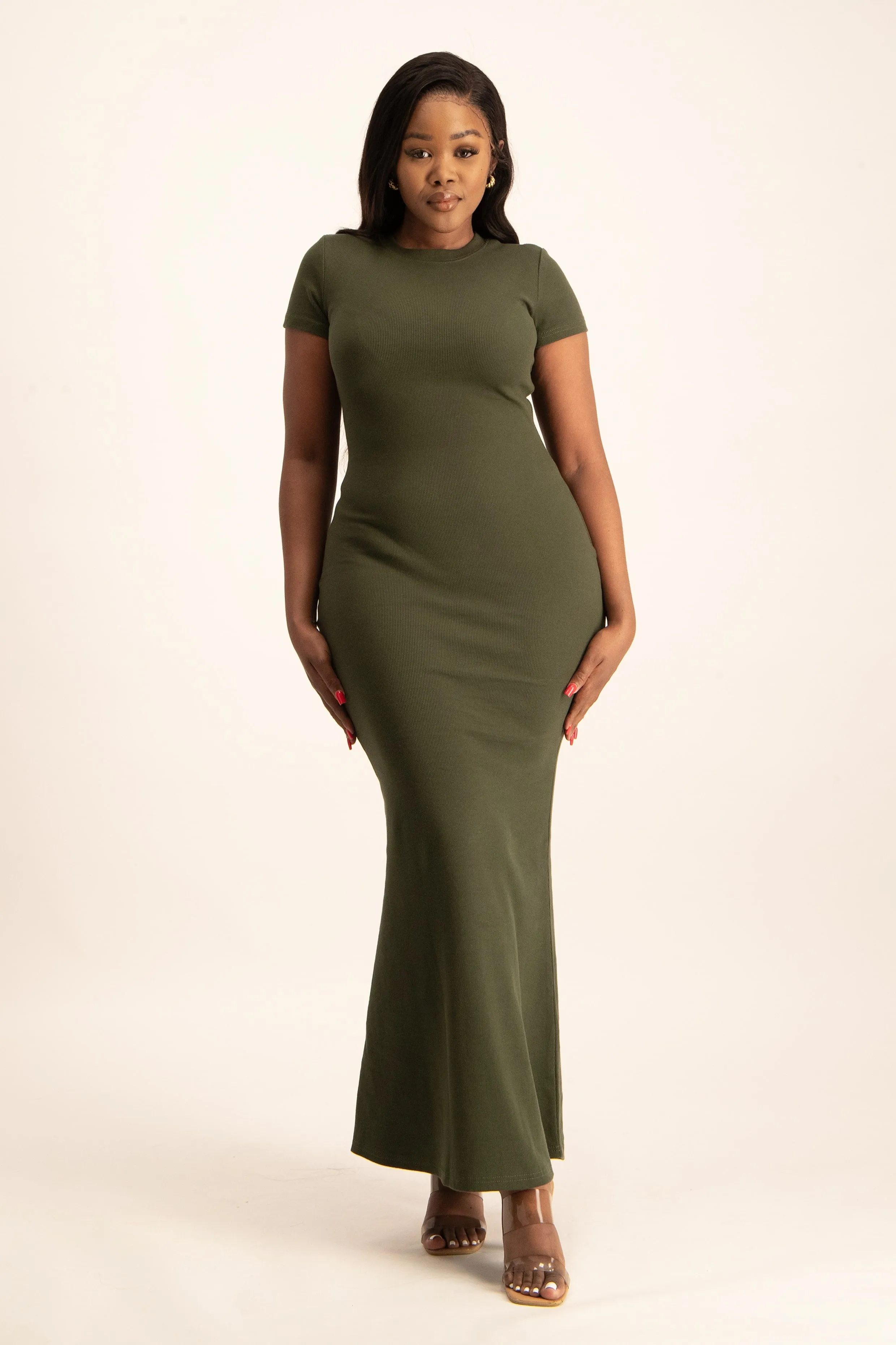 Cap Sleeve Ribb Bodycon Dress