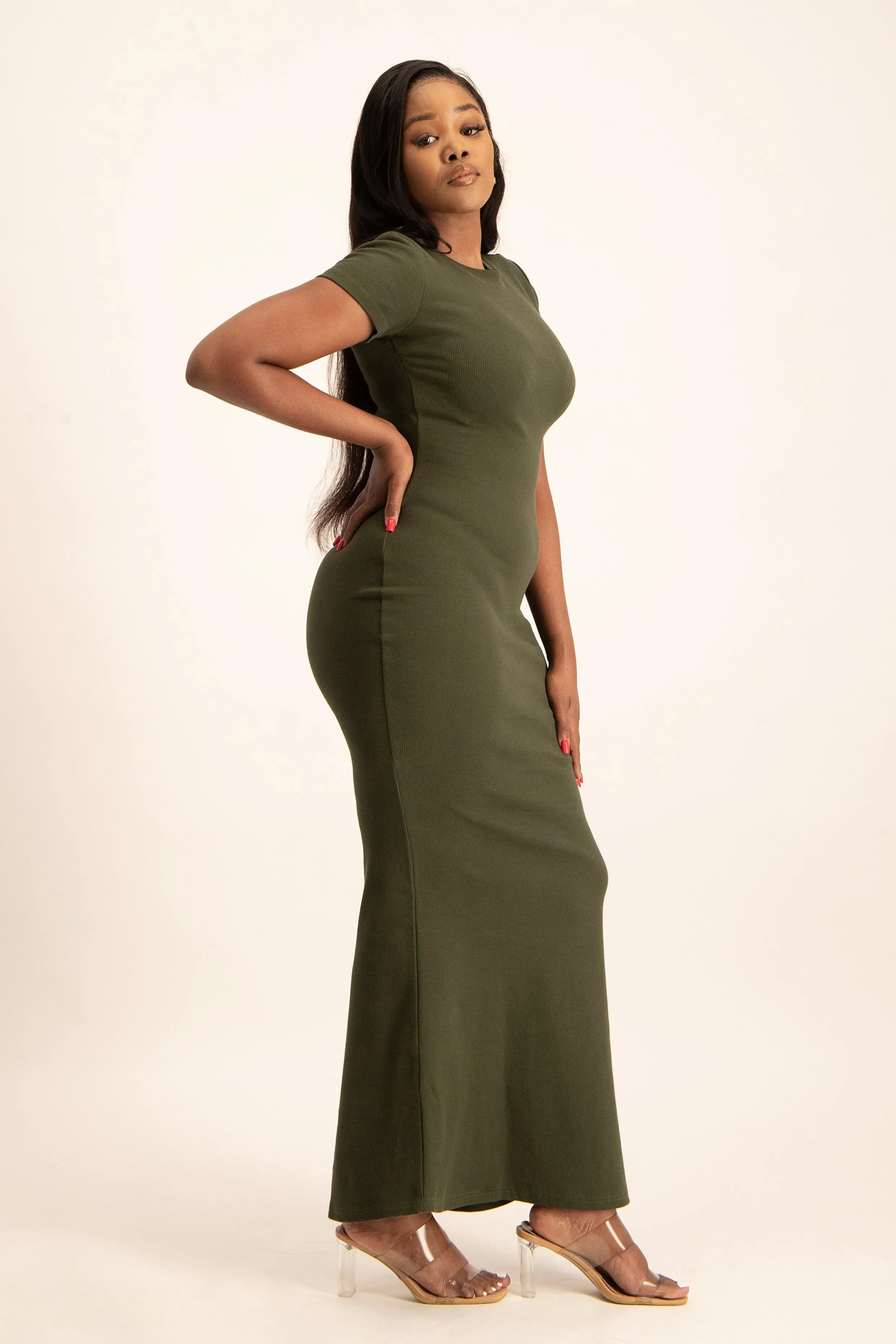 Cap Sleeve Ribb Bodycon Dress