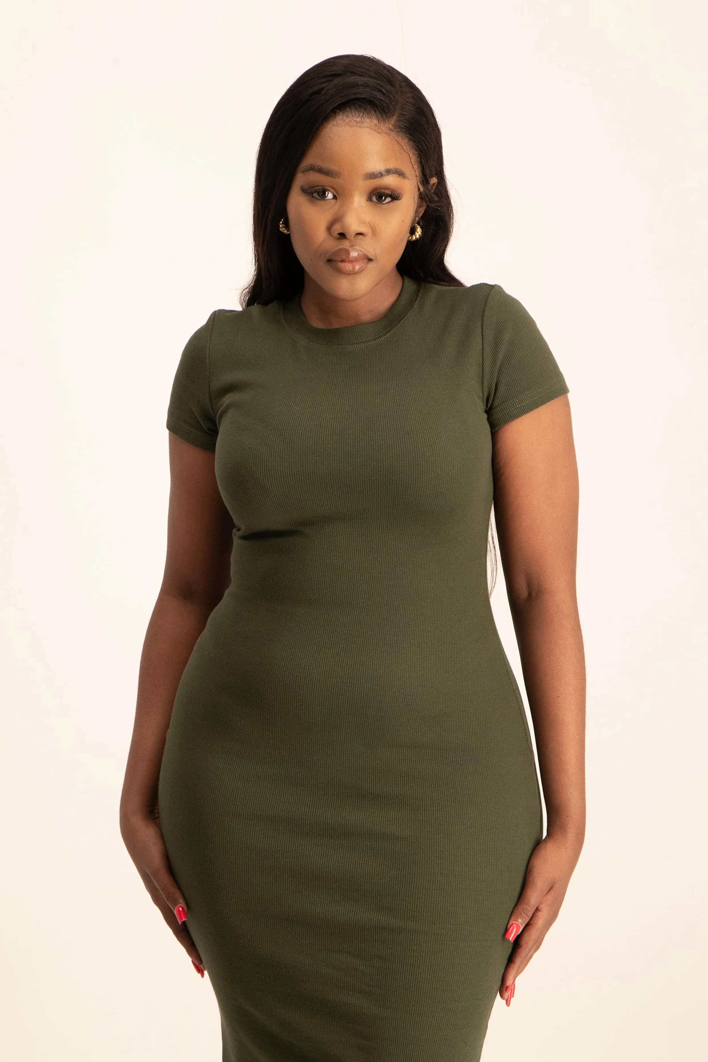 Cap Sleeve Ribb Bodycon Dress