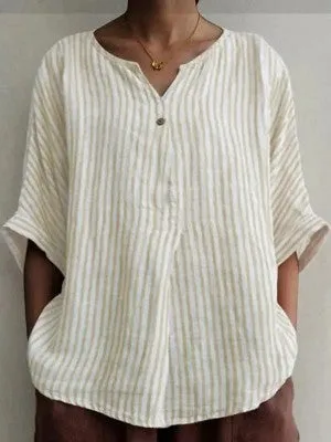 Casual blouse with half-sleeves and stripes on a white background