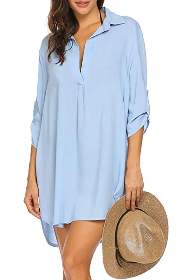 Casual Buttocks Solid Color Shirt