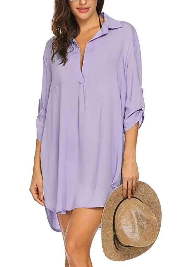 Casual Buttocks Solid Color Shirt