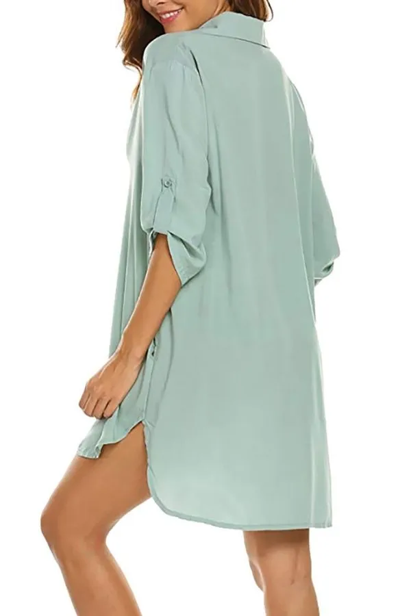 Casual Buttocks Solid Color Shirt