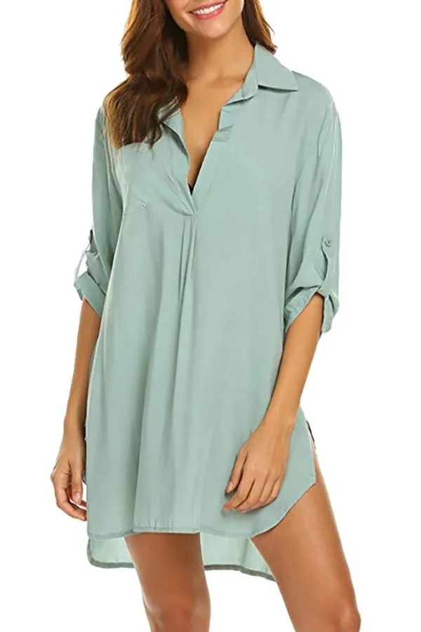 Casual Buttocks Solid Color Shirt
