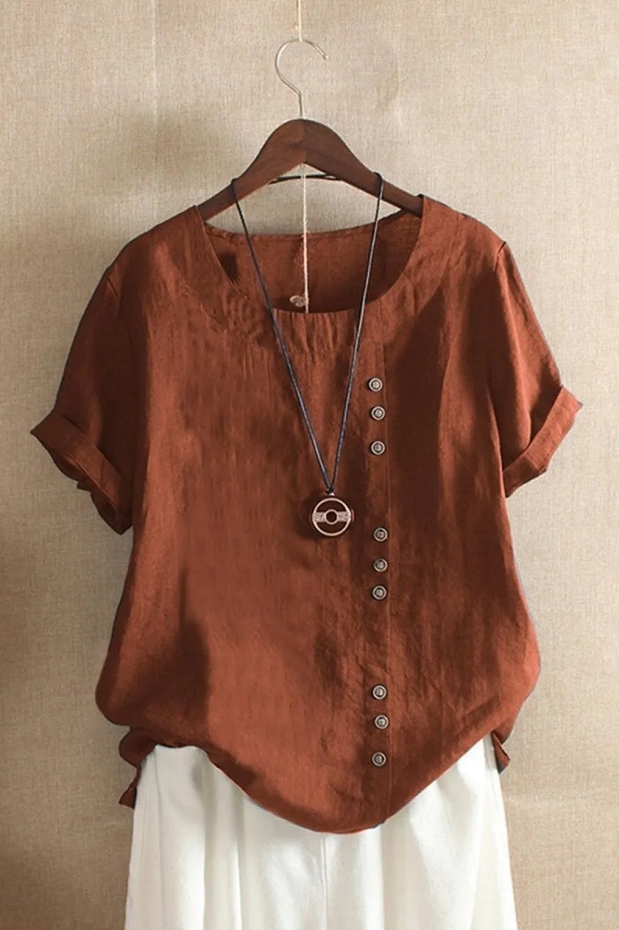 Casual Cotton Shortsleeve Blouse for Women