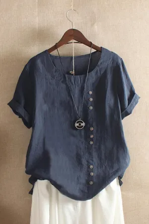 Casual Cotton Shortsleeve Blouse for Women