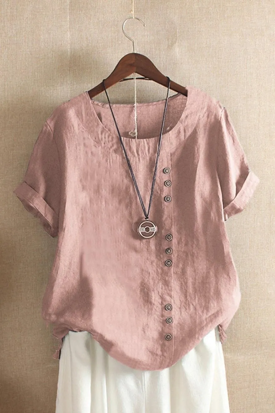 Casual Cotton Shortsleeve Blouse for Women